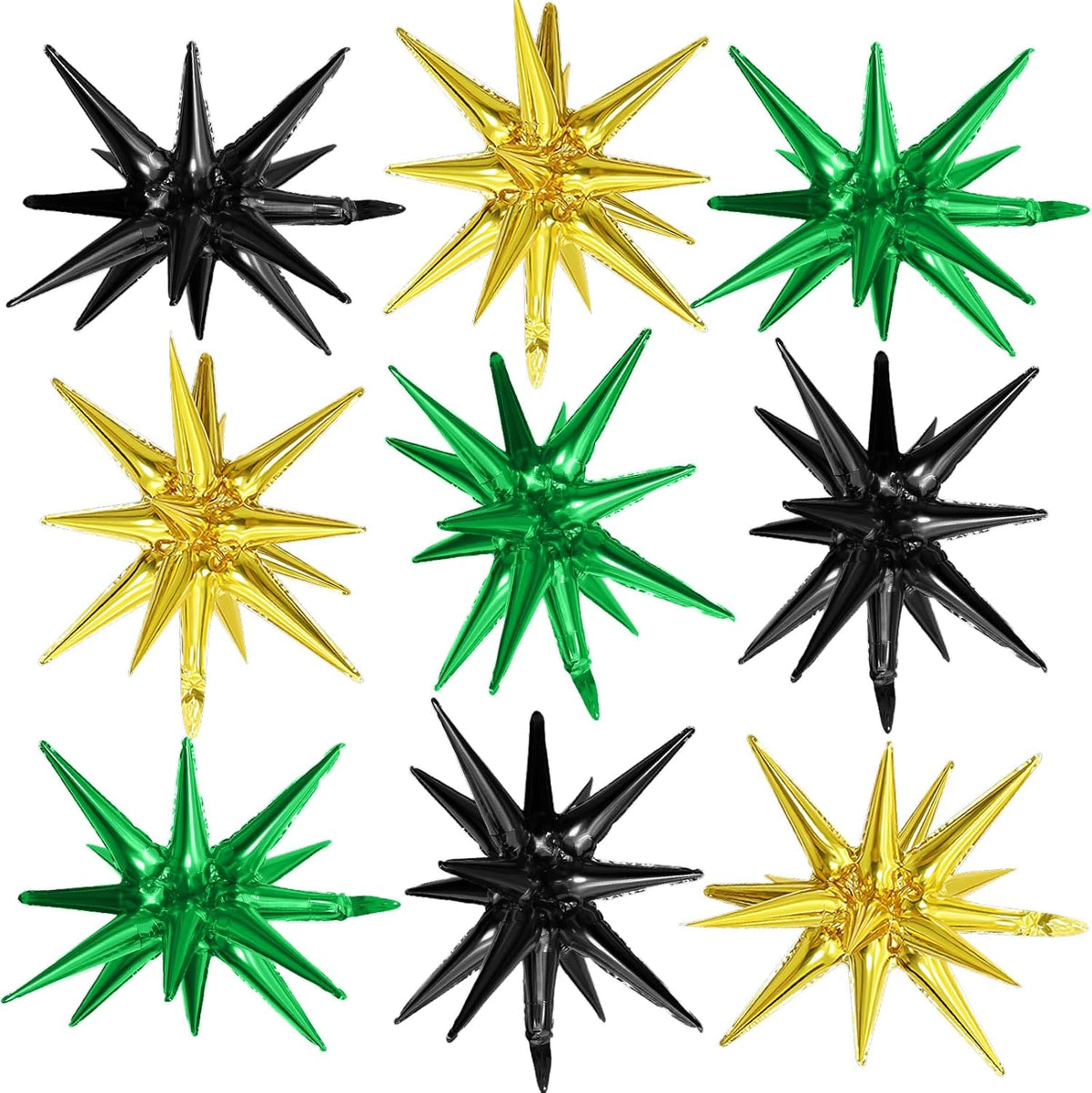 Black Green Gold Star Balloons,9Pcs 22Inch Black Green Gold Explosion Spike Cone Helium Polyester