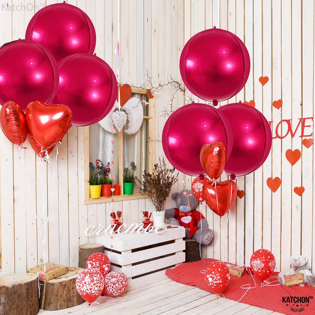 KatchOn Large Round Foil Balloons Set - 22 Inch, Pack of 6 | Metallic Hot Pink Balloons for Pink