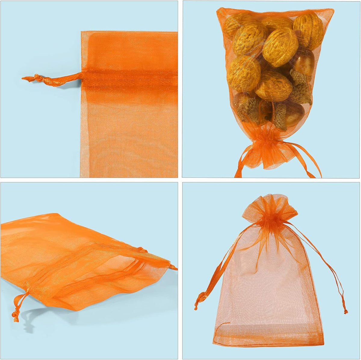 ANZNKU 100 Pack Organza Bags - 4x6 inch Small Sheer Mesh Gift Bags with Drawstring - Premium Orange