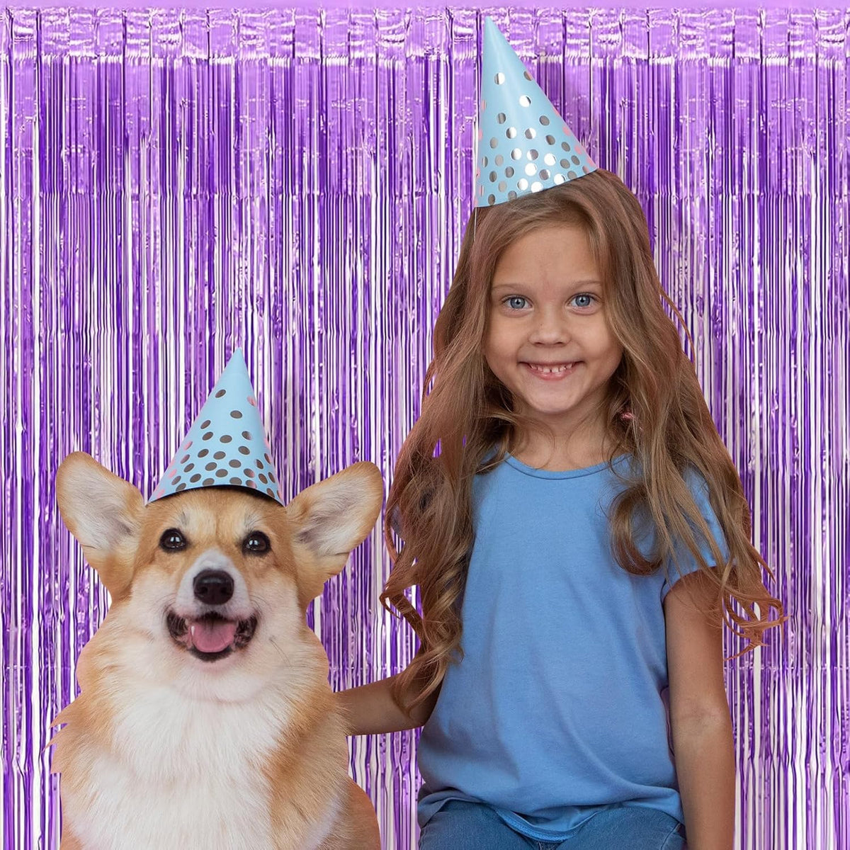 5 Pack Purple Foil Curtain Backdrop 3.2ft x 8.2ft Tinsel Foil Fringe Curtains Macaron Photo Booth