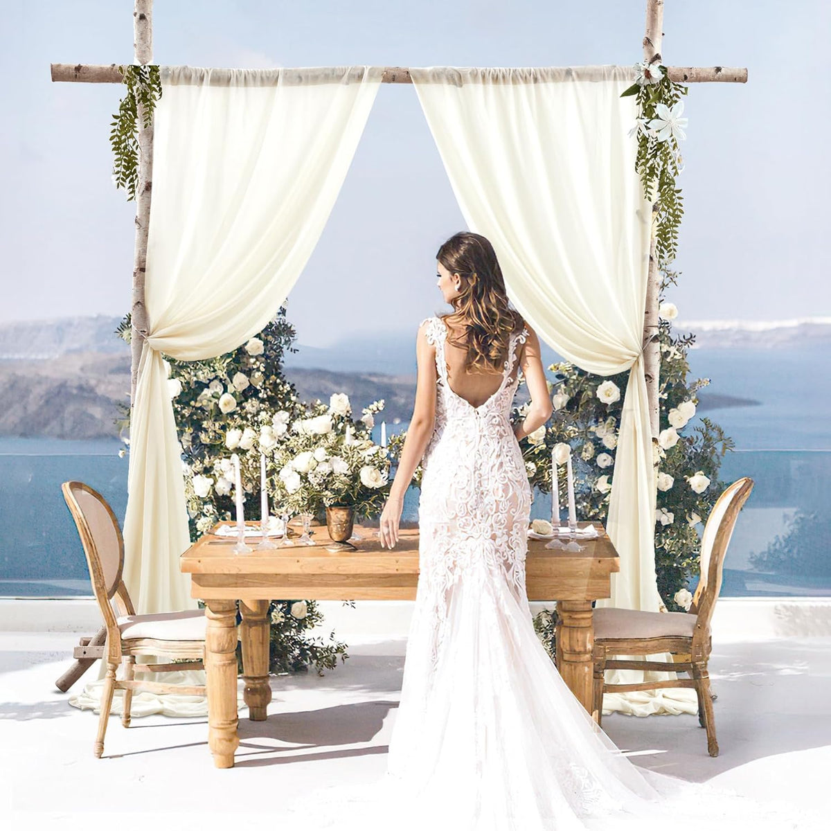 Wedding Arch Draping Fabric, 1 Panel 28" x 19Ft Ivory Arch Drapes Sheer Backdrop Curtain for