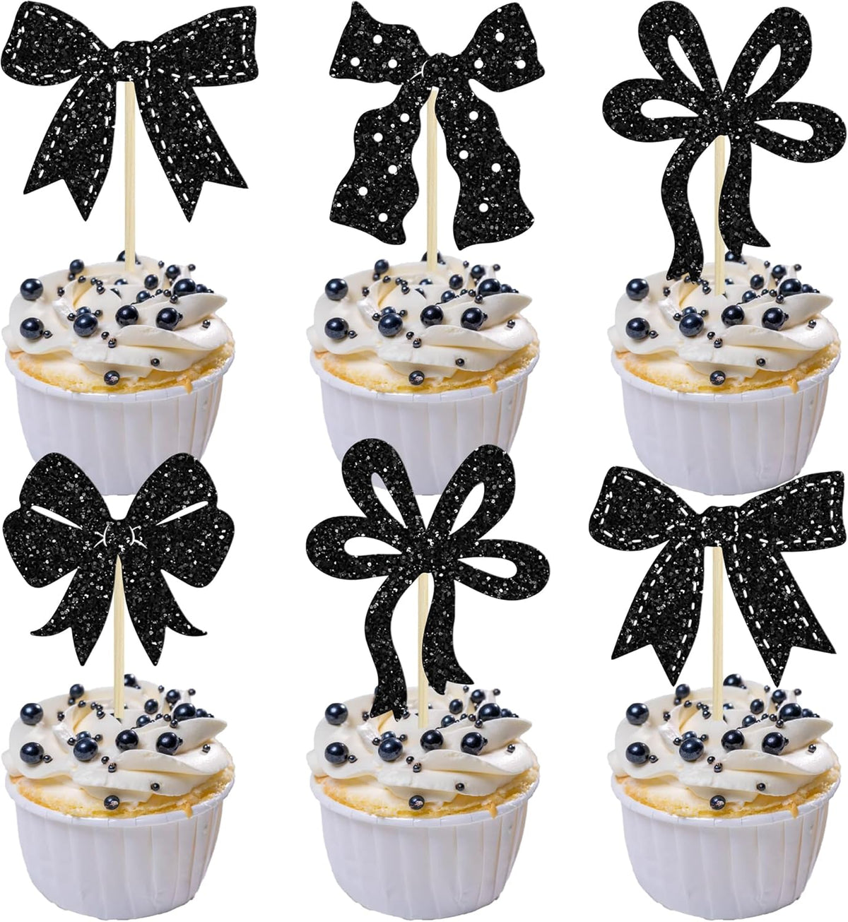 Ephlyn 24Pcs Bow Cupcake Toppers Bow Birthday Cake Topper Girls Birthday Party Decorations Bowknot