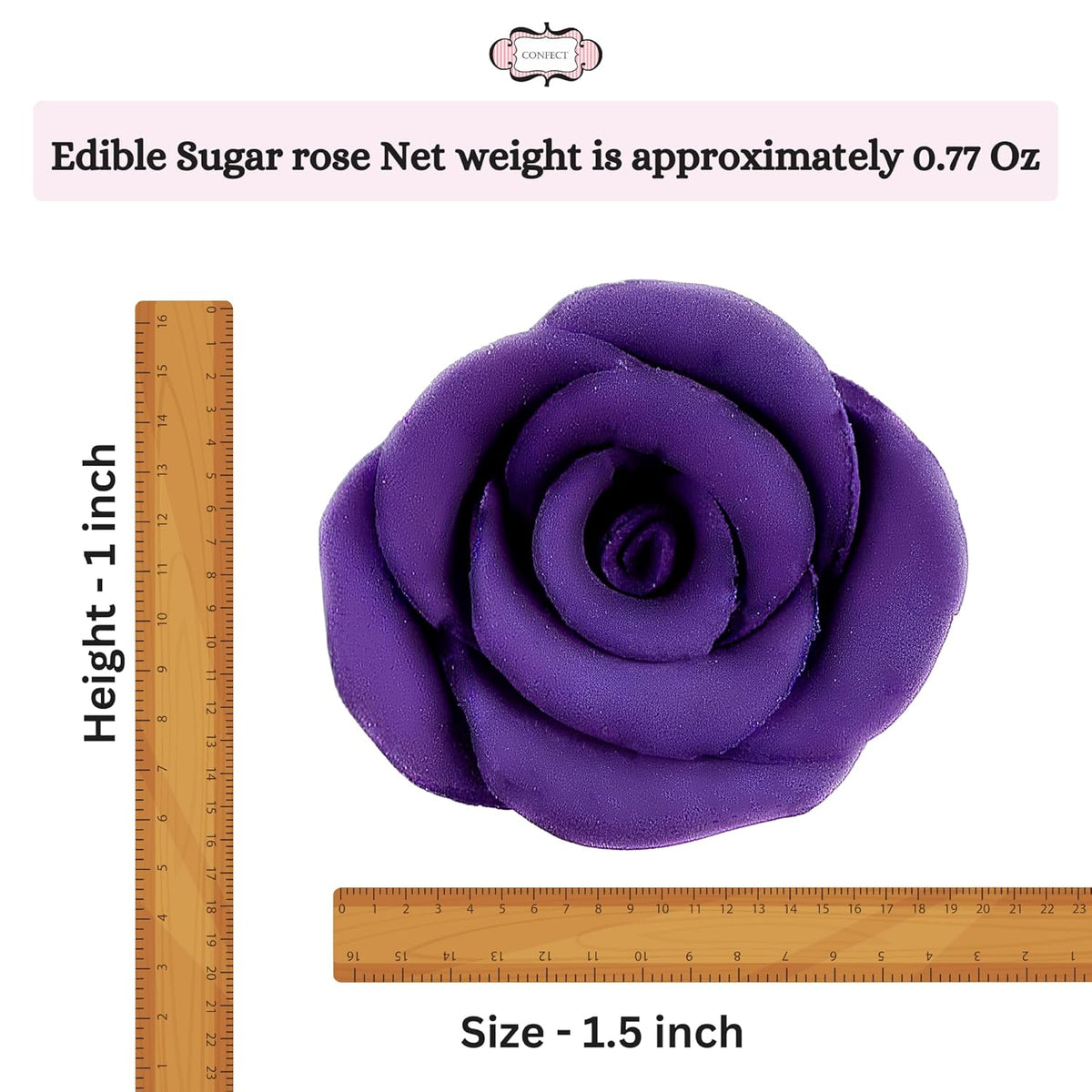 Confect Edible Rose Topper -Edible True Purple Rose Toppers for Cake & Cupcake - Edible Roses for