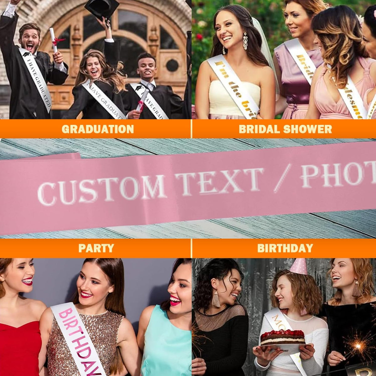 Custom Sash,Personalized Birthday Sash with Text Photo,Customized Bachelorette Sash Quote Sash