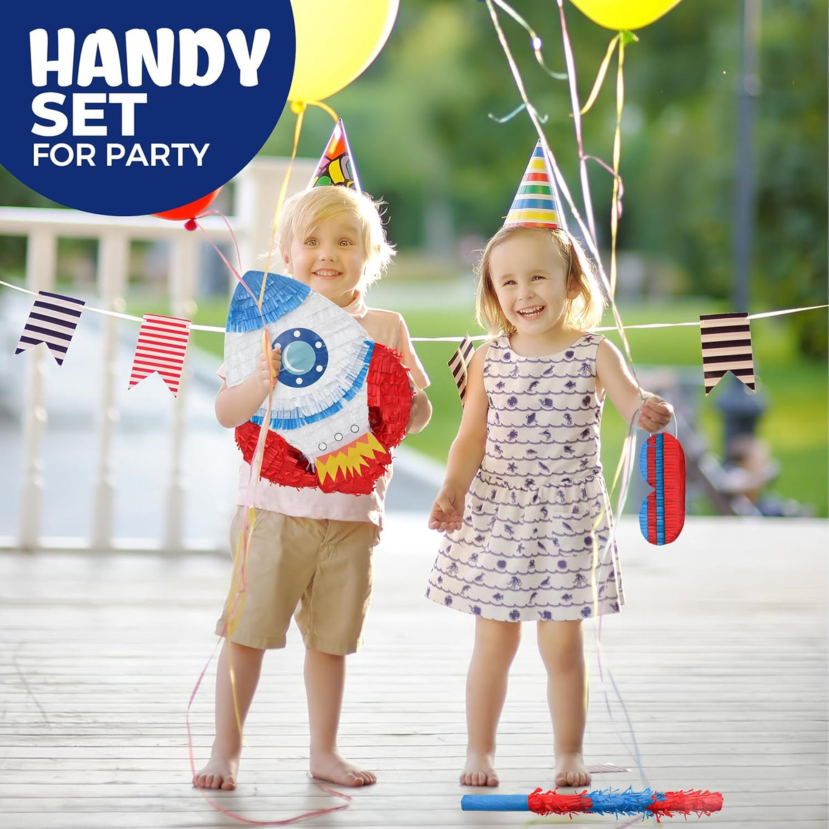 Rocket Pinatas Bundle with a Blindfold and Bat(16.5x11.4x4 Inches), Perfect for Boy's Birthday