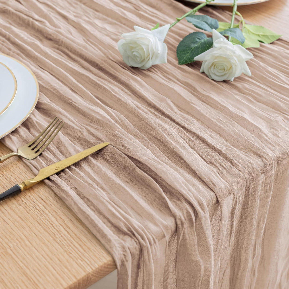 Asee'm Cheesecloth Table Runner 120 Inches Long Nude Pink Boho Gauze Cheese Cloth Runner 10FT