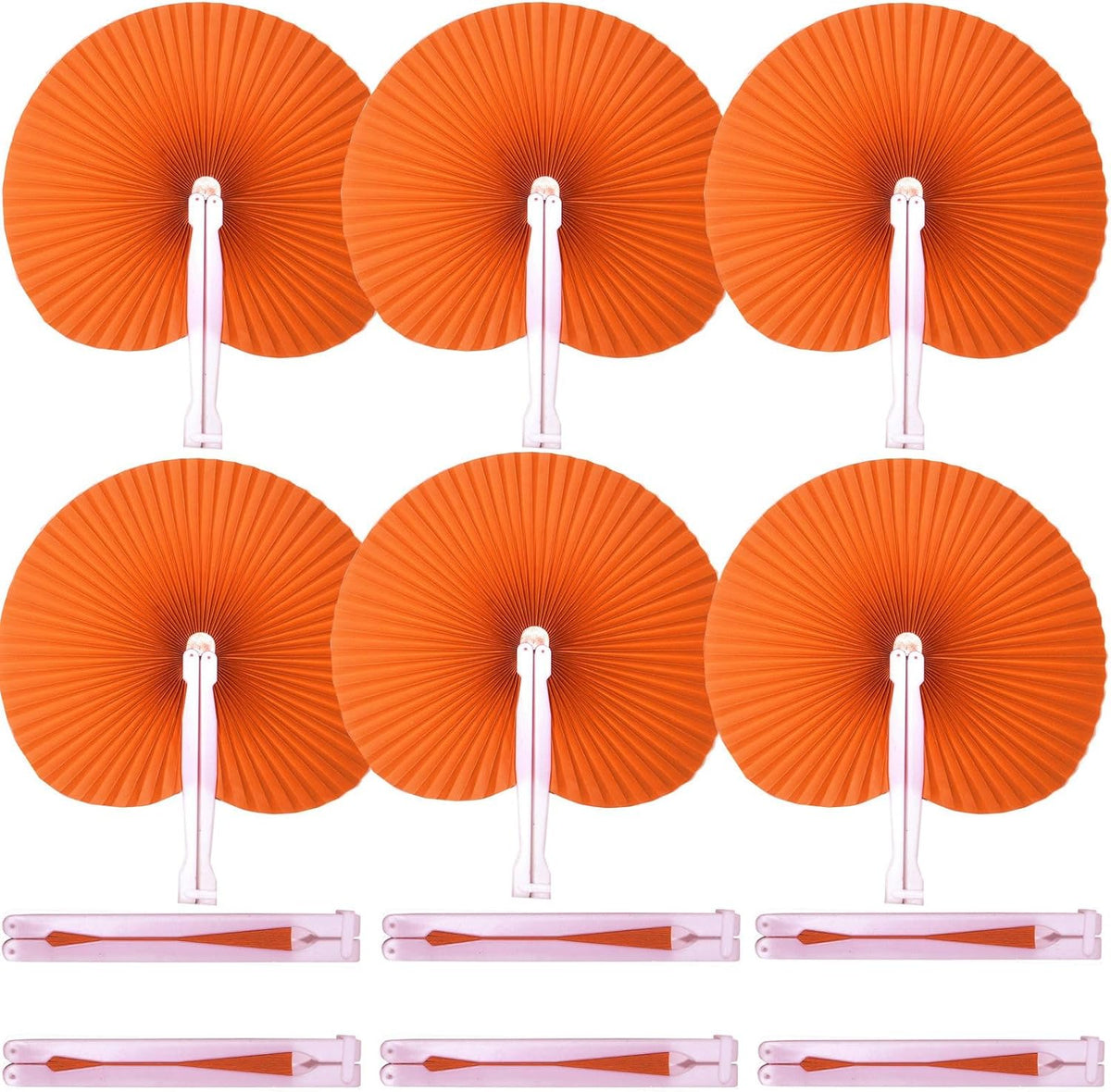 12 Packs Decorative Paper Folding Hand Fans Handheld,Orange Round Foldable Wedding Fans Chinese and
