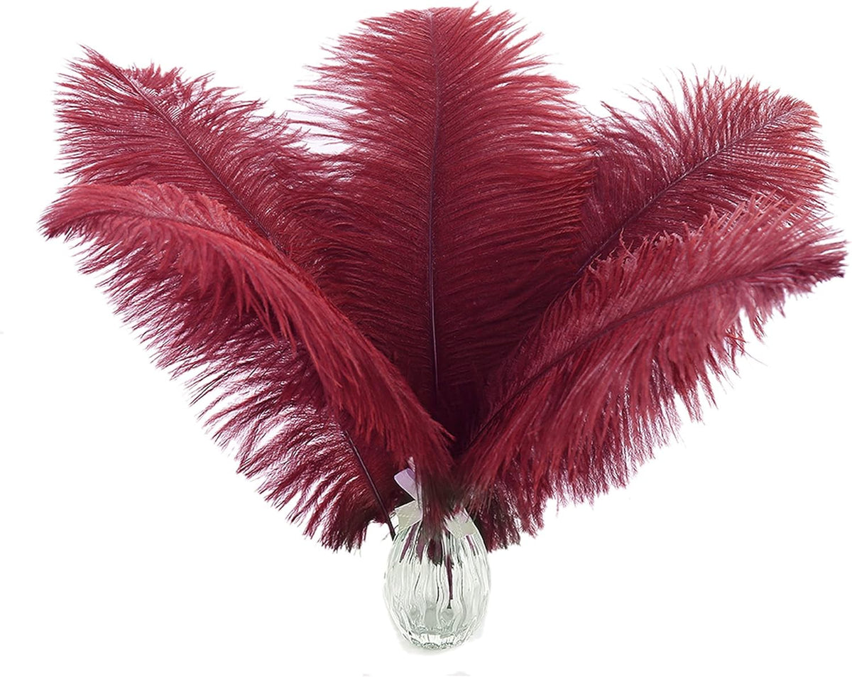 Ballinger Burgundy Ostrich Feathers Bulk - 24Pcs 10-12inch Feathers for Party Centerpieces, Flower