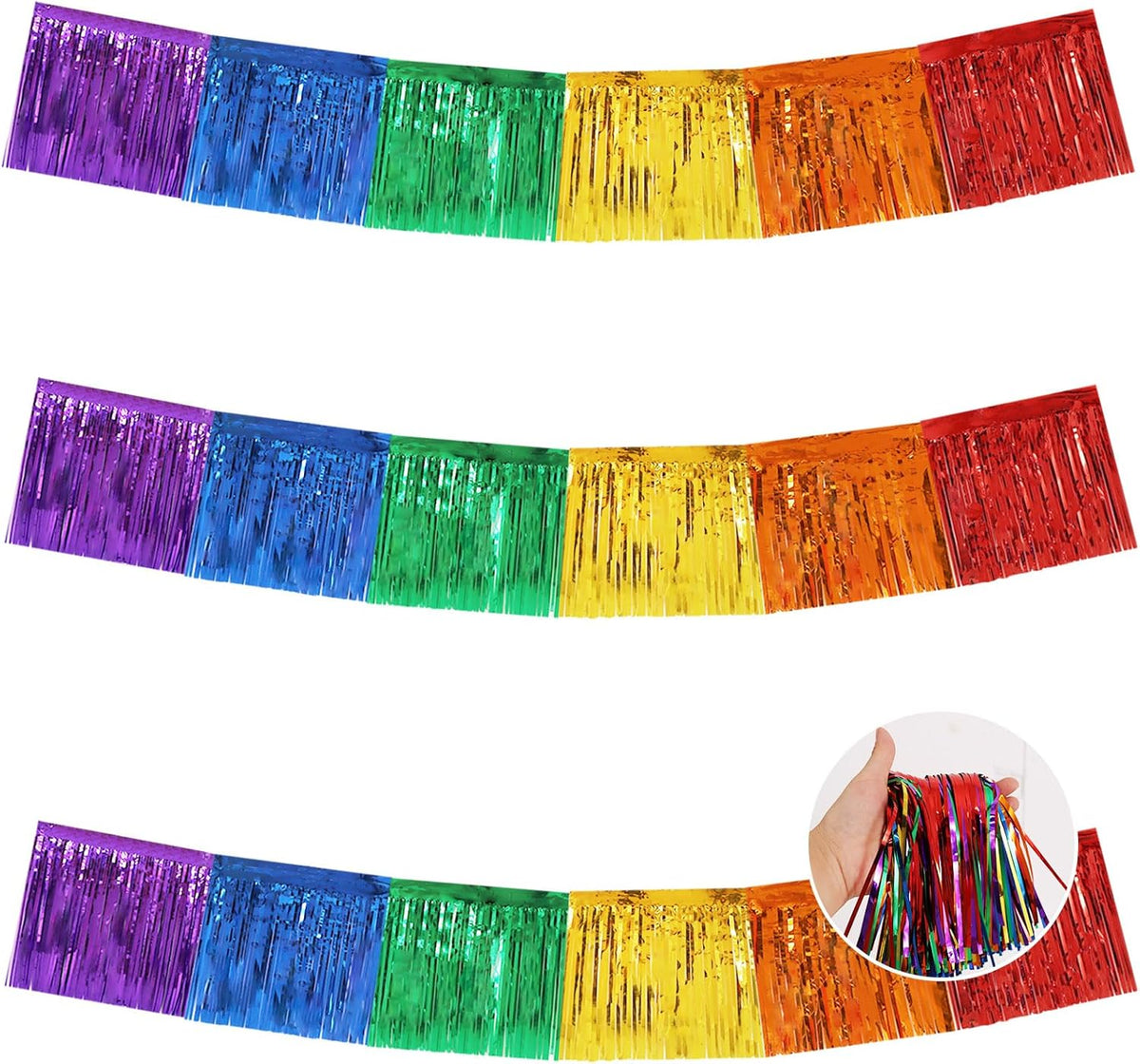 BEISHIDA 3 Packs Metallic Foil Fringe Garland Colorful Wall Hanging Tinsel Fringe Banners for Car