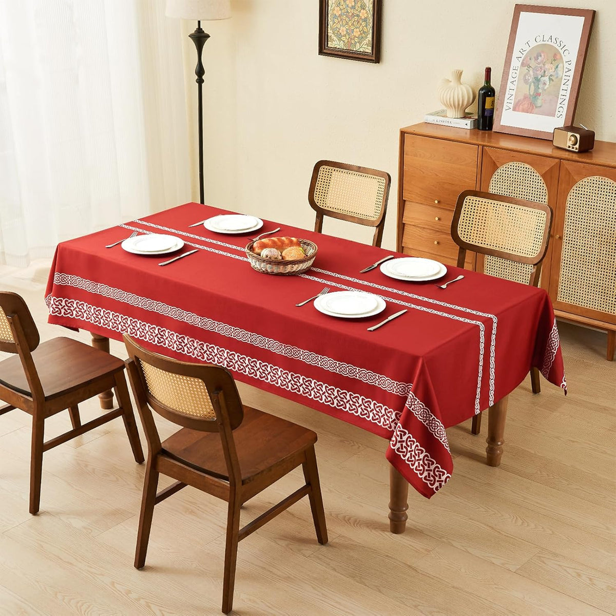 Celtic Knot Table Cloth Rectangle Table 57x118 Inches Waterproof Hot Red Rectangle Tablecloth for