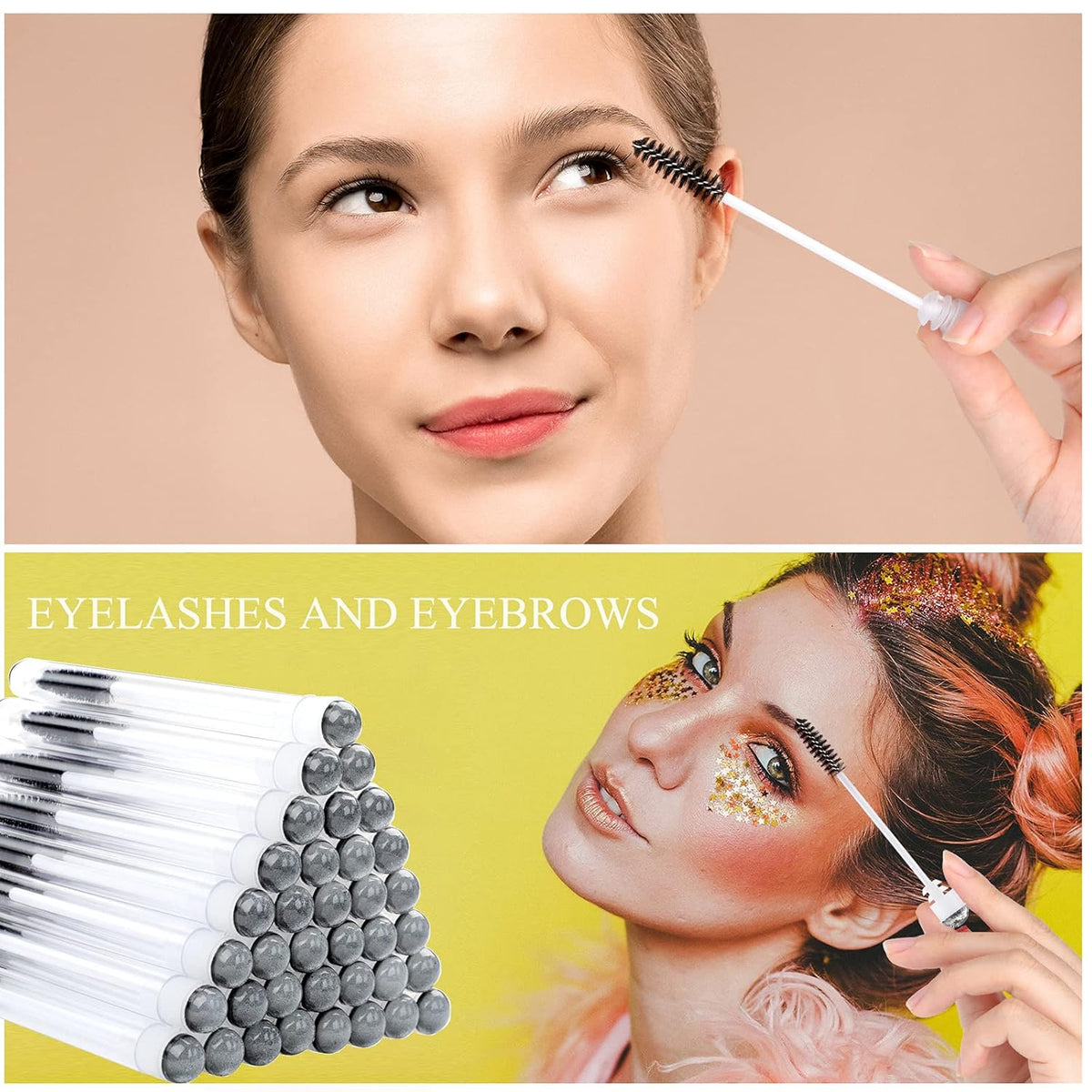 50 Pieces Disposable Mascara Brushes Eyelash Brush Lash Wand Diamond Mascara Wands with Tube Makeup