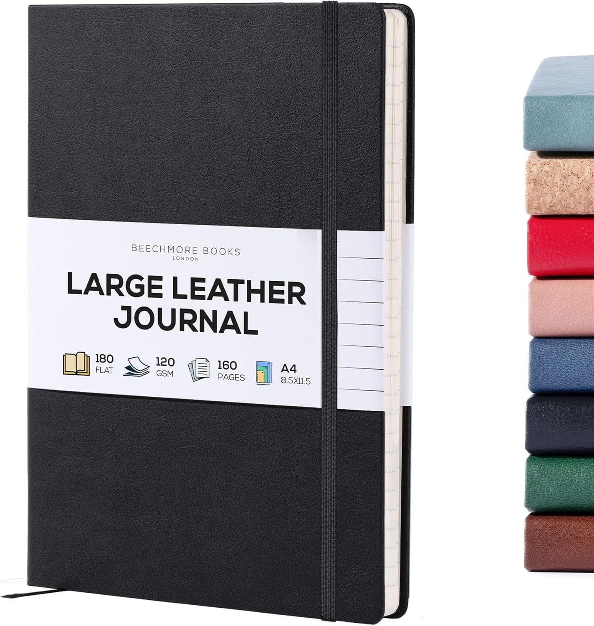BEECHMORE BOOKS Lined Journal Notebook, 8.5 x 11.5 inch, A4 160 Lined Pages, Hardcover Leather
