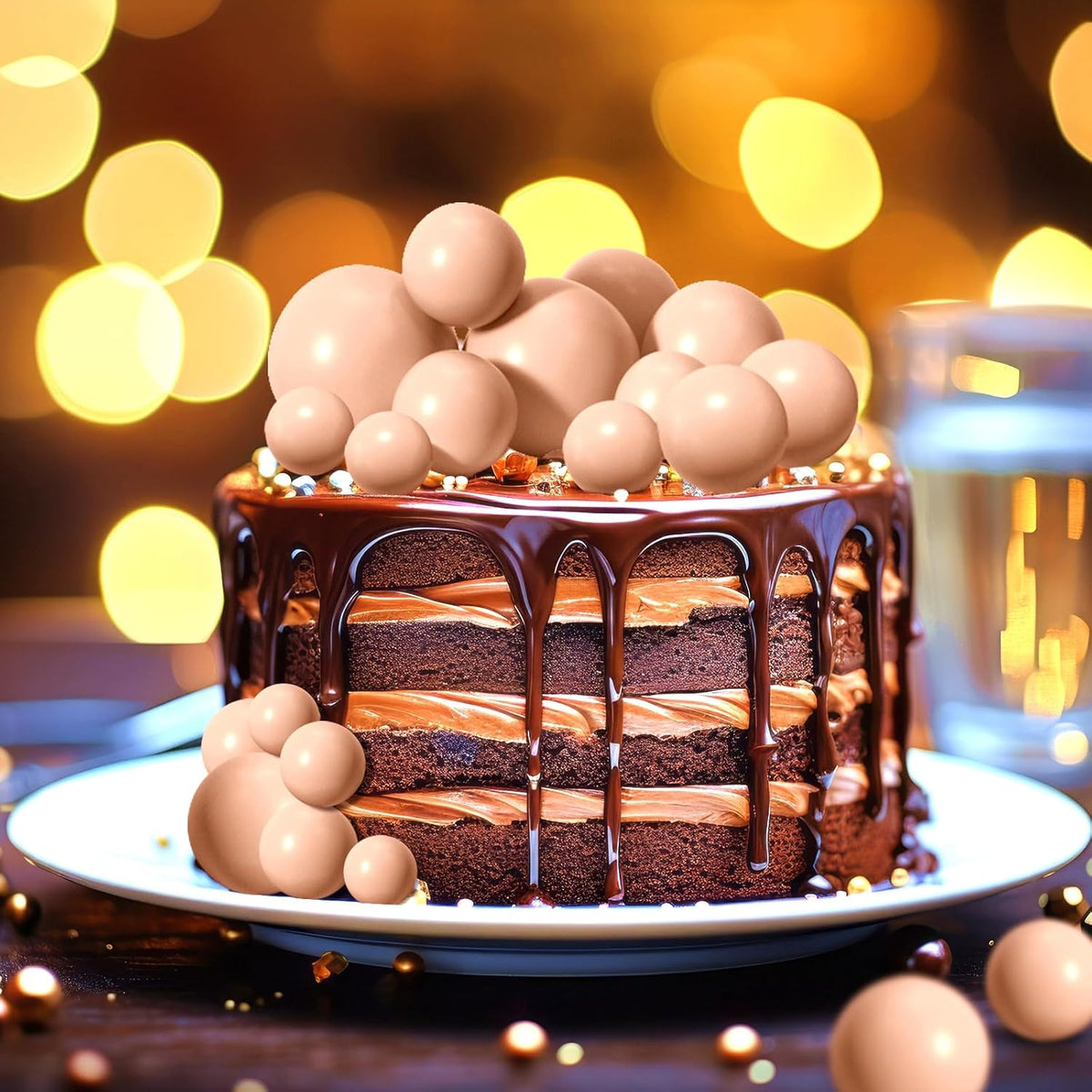 ASTARON 20 Pcs Ball Cake Topper Decorations Mini Balloons Cake Topper Sticks Light Brown Balls Cake