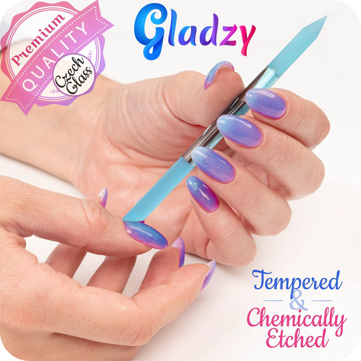Glass Cuticle Pusher by GLADZY - Manicure Stick, Genuine Czech Quality, Professional Precision