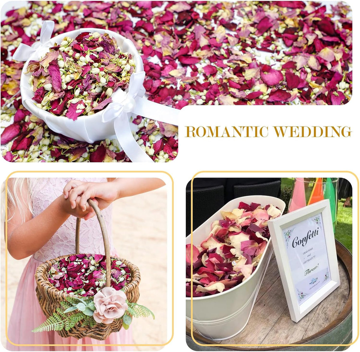 20+ Cups Mix Real Rose Petals Biodegradable Wedding Confetti, 2 QT of Pink Red Flower Jasmine for
