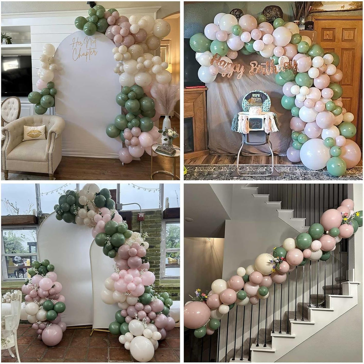 Sage Green Pink Balloons, 60 Pcs 12 Inch Retro Dusty Pink Olive Green Balloons, Blush Sand White