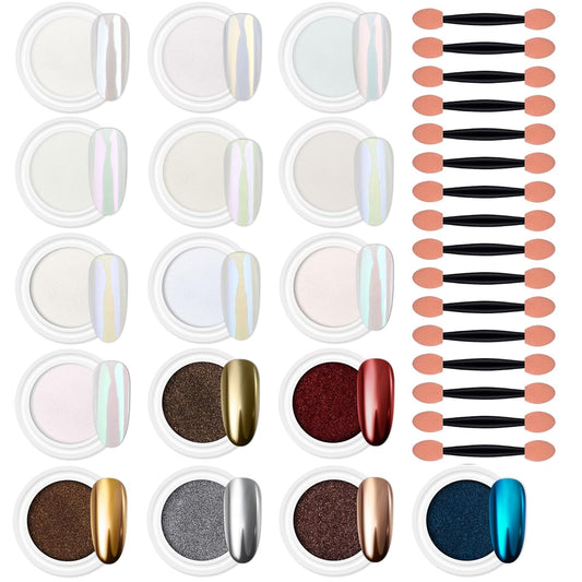 Artdone Chrome Nail Powder Magic White Pearl Kit Mirror Effect Silver Metallic Holographic Dip Nail