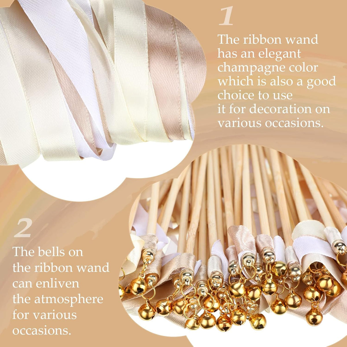 Boao 40 Pieces Mixed Color Ribbon Sticks with Bell, Ribbon Sticks for Stick Party, Streamers for
