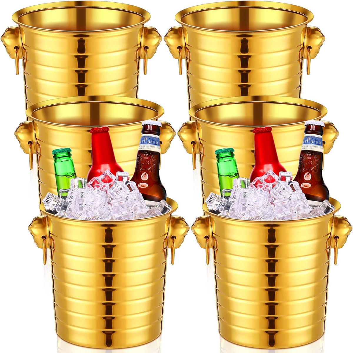 Pinkunn 6 Pack Stainless Steel Champagne Bucket 3 Qt Metal Ice Bucket Double Wall Wine Bucket with