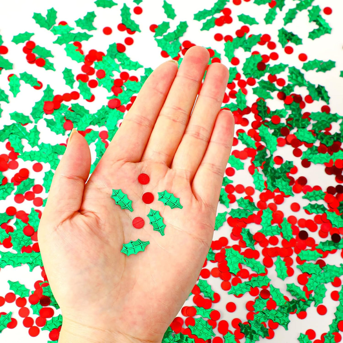 MARFOREVER Christmas Glitter Confetti, Red Green Xmas Holly Berries Confetti Christmas Metallic