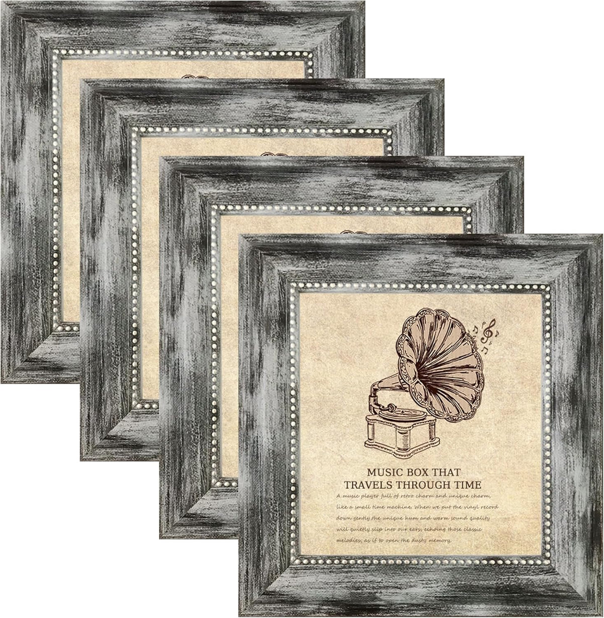 5x5 Picture Frame with Real Glass, 4 set Ornate Vintage Picture Frames for Wall or Tabletop