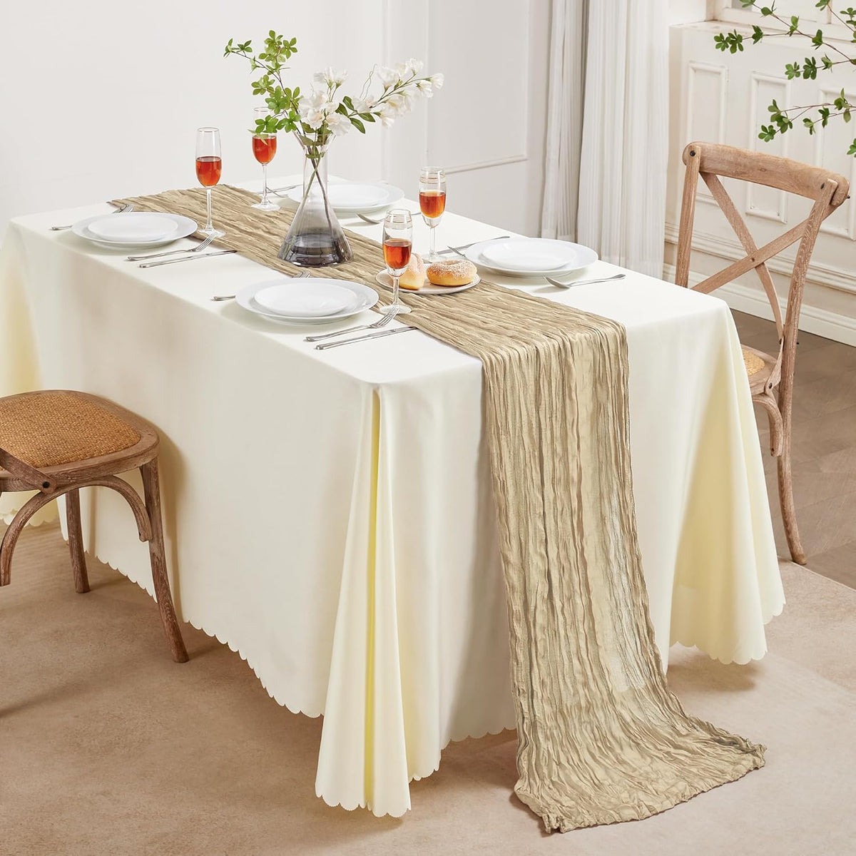 Cheesecloth Table Runner 10FT Long Boho Gauze Table Runner Rustic Sheer Runner for Wedding Bridal