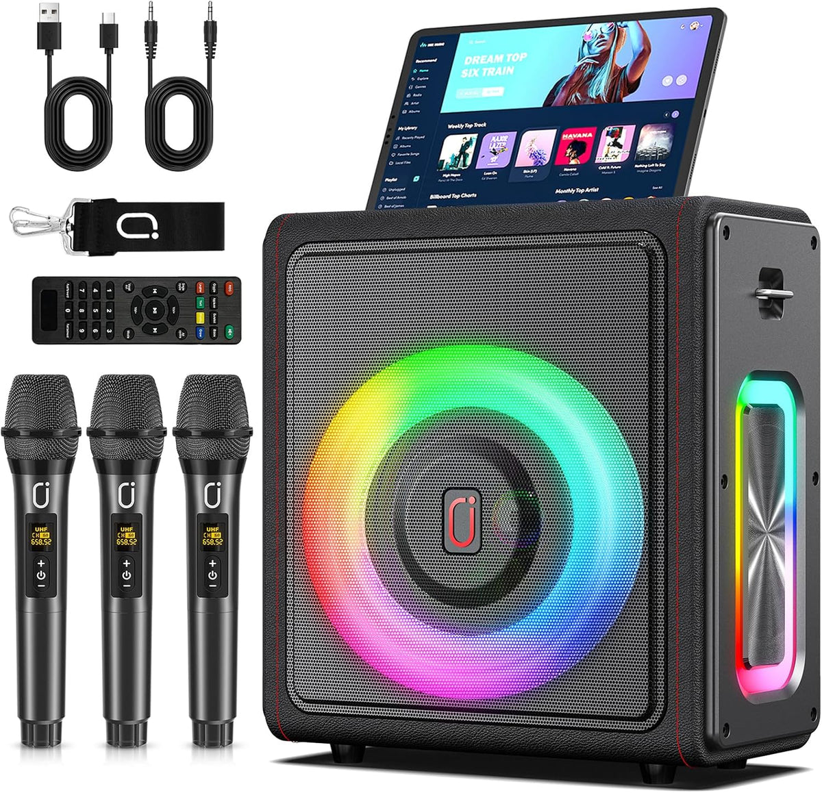 Karaoke Machine with 3 Wireless Mics | Bluetooth 5.3 Speaker with Echo Adjustment & Auto Pitch