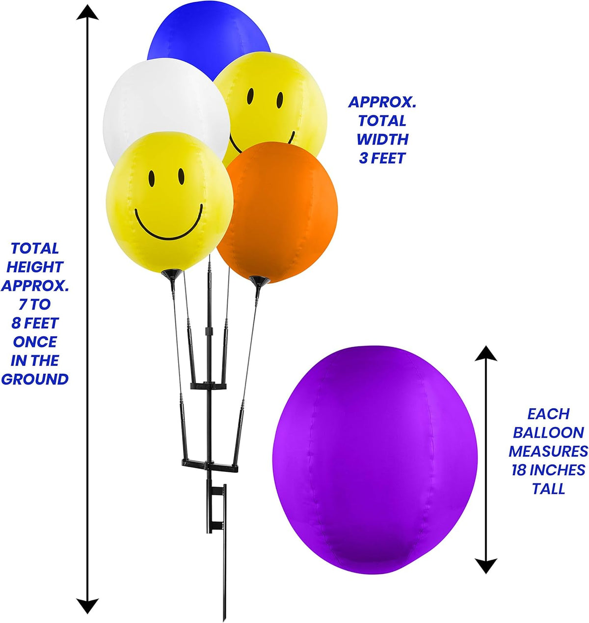 Reusable Balloon Cluster Kit with Ground Spike - Multi Color Balloons - No Helium - Weatherproof