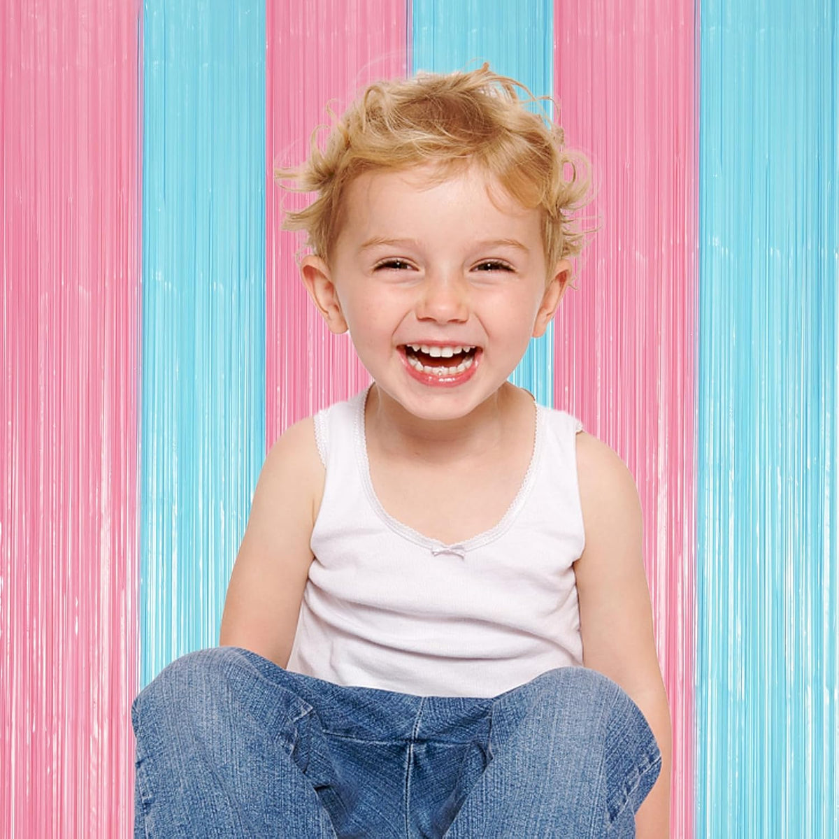 2 Pack Pastel Blue and Pink Foil Fringe Backdrop Curtains, Tinsel Streamers Party Decorations