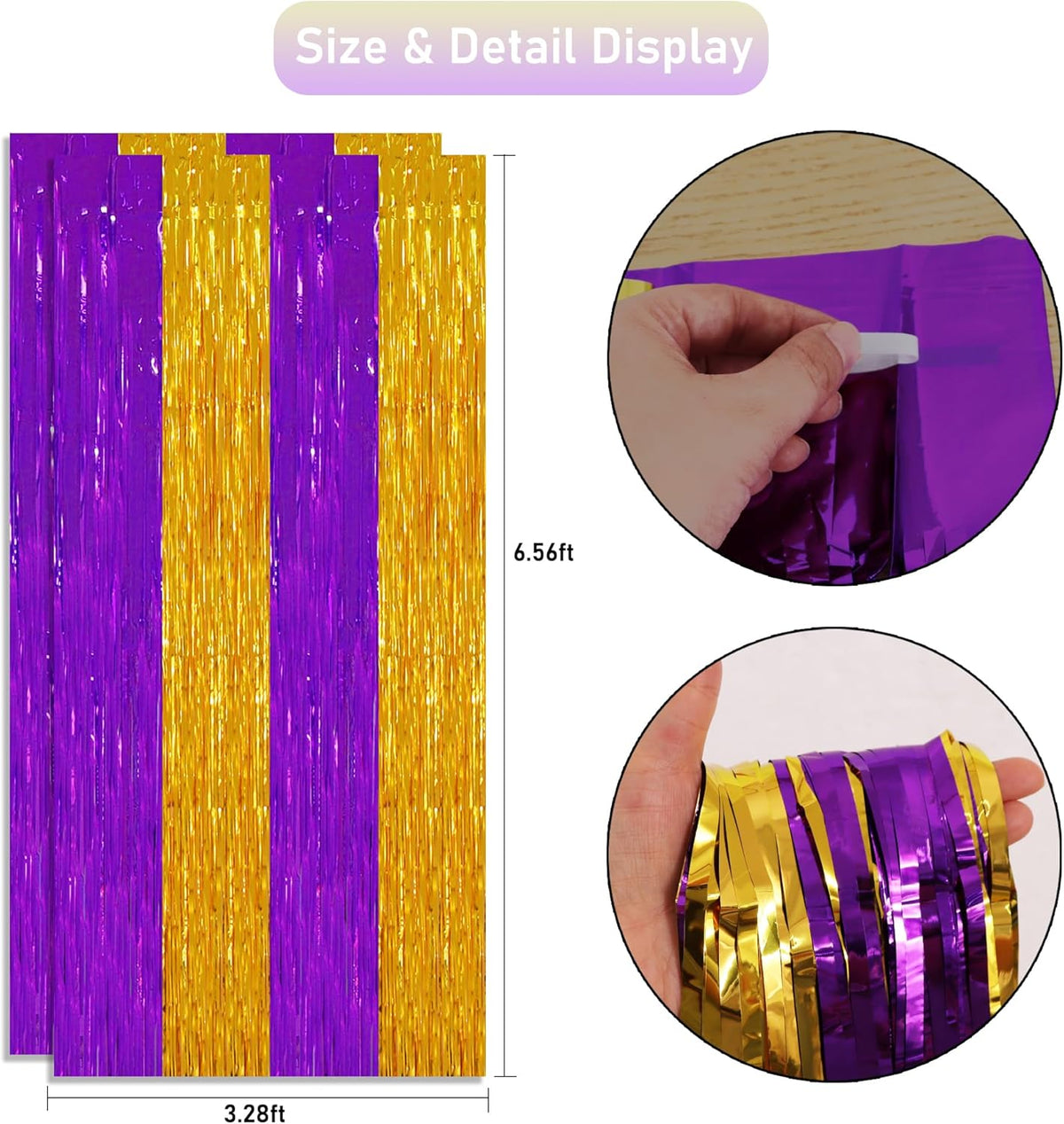 TONIFUL 2Pcs Purple Gold Door Streamers,Green Photo Booth Backdrop,Metallic Streamers Green Foil