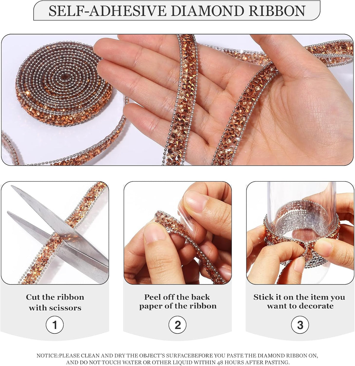 Rhinestone Ribbon 3 Yards Self Adhesive Rhinestone Strips Diamond Ribbon Sticker Crystal Roll