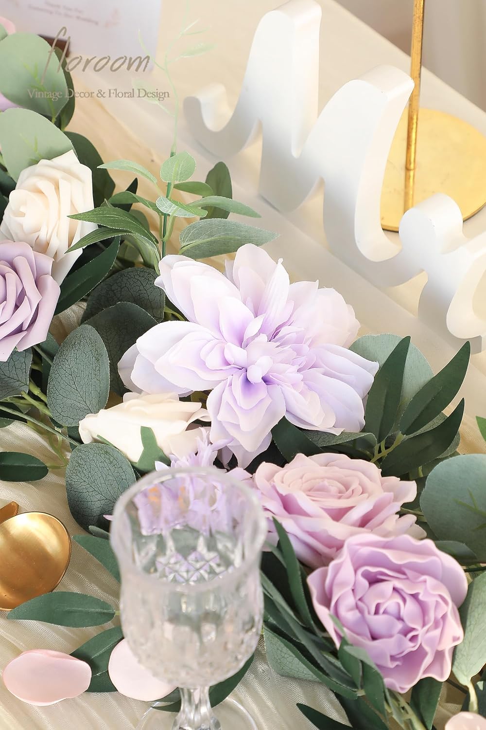 Floroom Lavender Violet Lilac Artificial Flowers Fake Roses Peonies Dahlias Greenery Combo Box Set