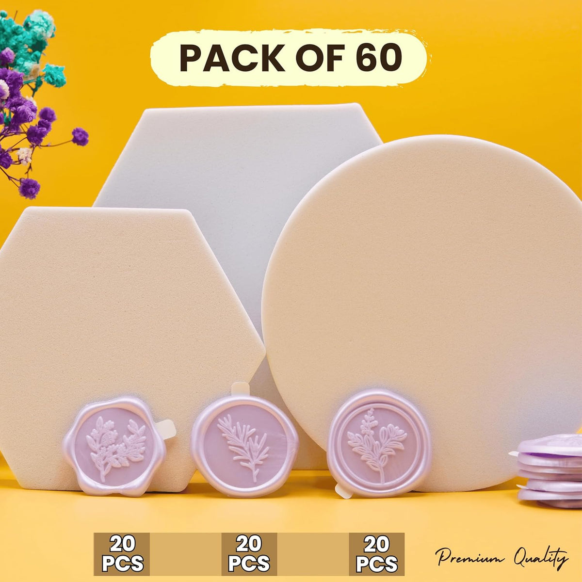 Wax Seal Stickers (60 Pcs, 3 Designs in 1 Pack) Premium Envelope Seal Stickers for Wedding
