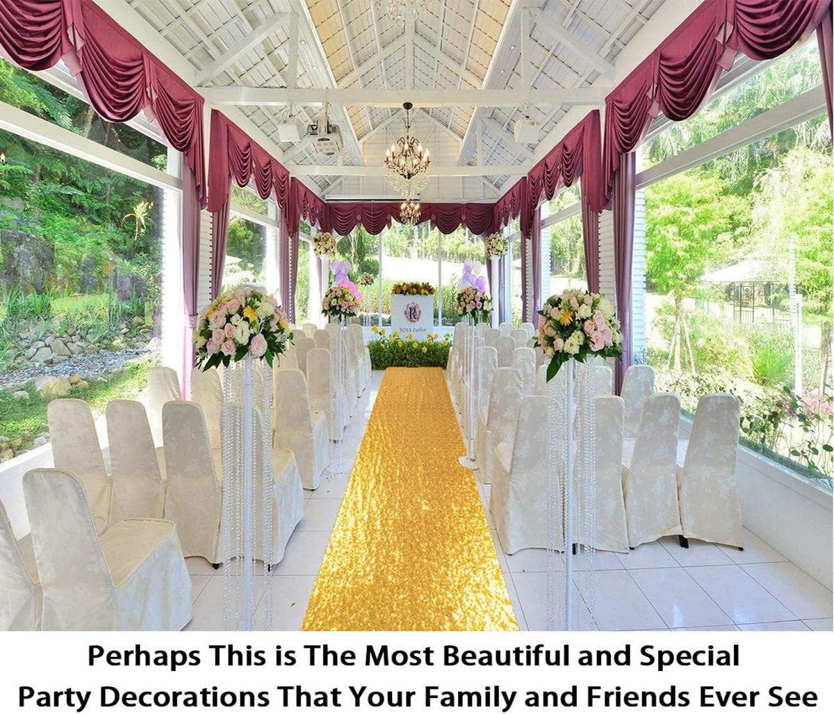 ShinyBeauty 4FTx10FT Gold Sequin Aisle Runner for Wedding Ceremony | Glitter Floor Runner for