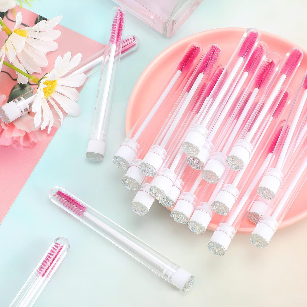 80 Pieces Disposable Mascara Brushes Tubes Set, 40 Pieces Empty Mascara Wand Tube with 40 Pieces