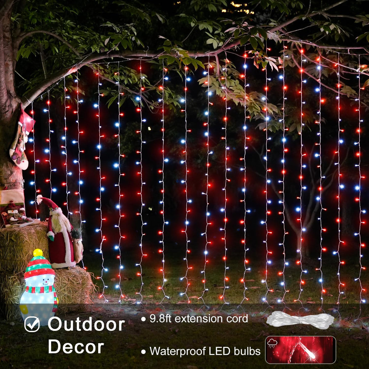JMEXSUSS 300LED Red and White Christmas Curtain Lights with Remote, 9.8x9.8ft Christmas String