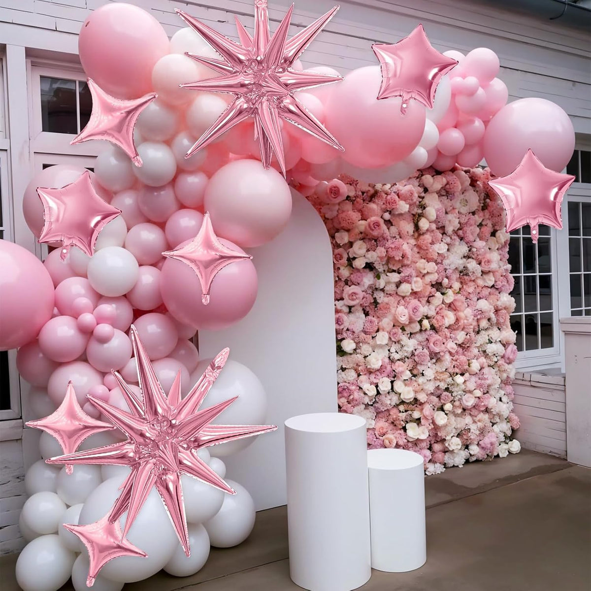 Pink Star Balloon,16Pcs Light Pink Star Foil Balloons Set with 22Inch Explosion Spike Cone Balloons