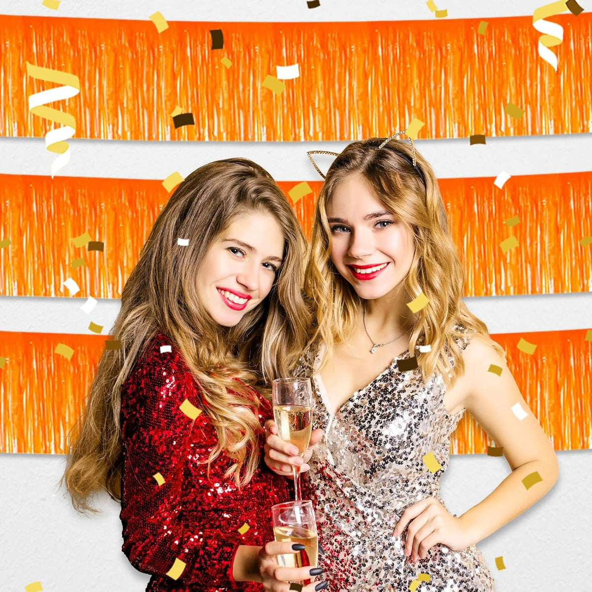 4 Pack 10 Feet Macaron Orange Foil Fringe Garland Metallic Tinsel Streamers Banner Wall Hanging