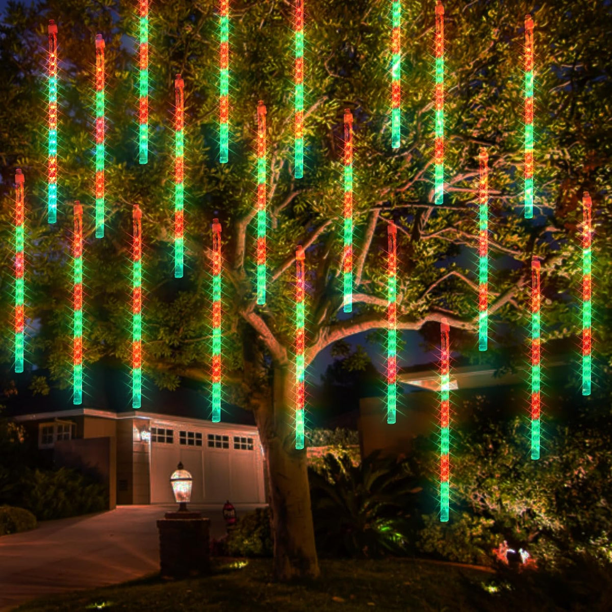 Dazzle Bright Red and Green Christmas Lights, 288 LED 11.8 Inch Meteor Shower Rain Lights with 8