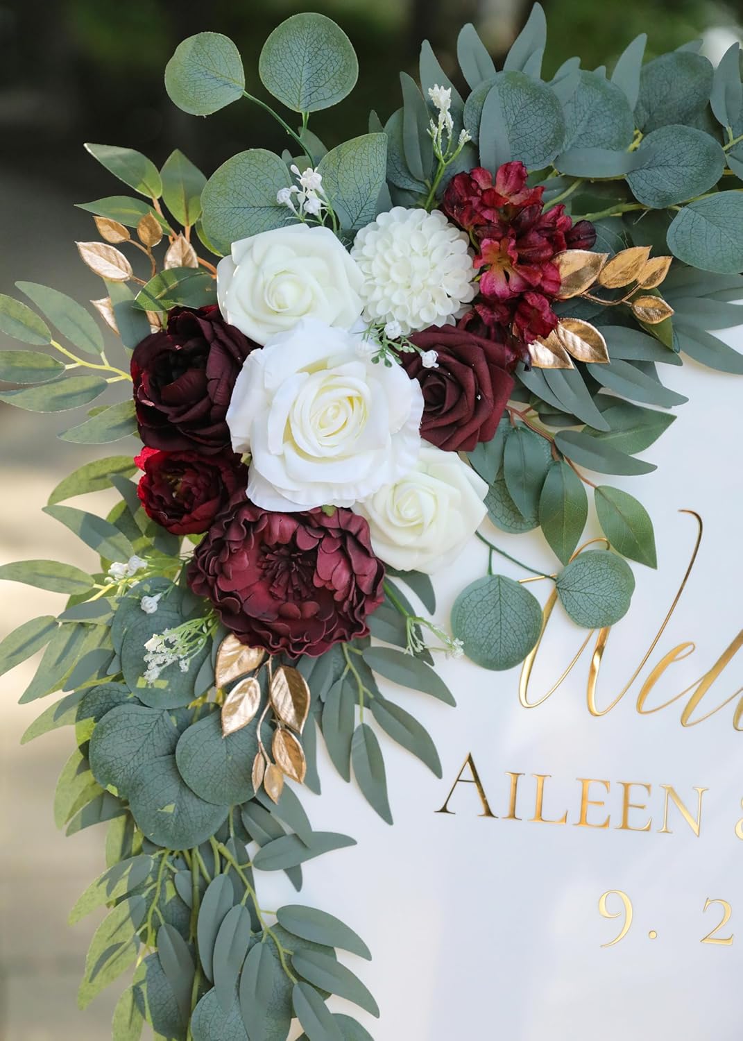 Artificial Burgundy Wedding Arch Flower Swags Set of 2 for Welcome Signs, Reception and Ceremony