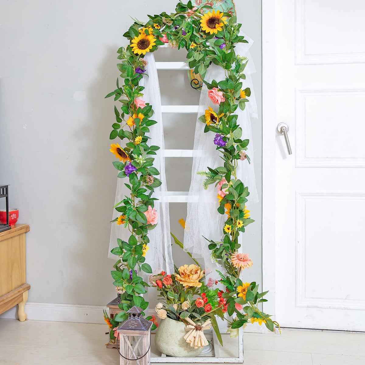 Naidiler Artificial Flower Garland, Sunflower & Rose Vines, Boho Wedding & Birthday Decor, 6ft