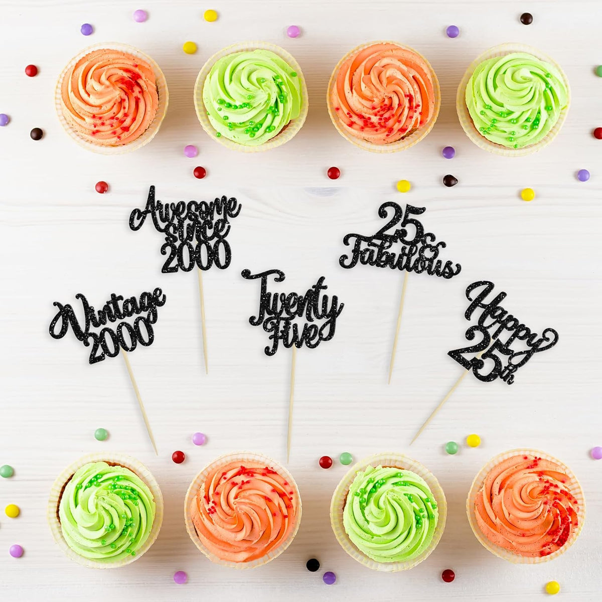 30Pcs Happy 25th Birthday Cupcake Toppers Glitter Awesome Since 2000 Twenty-Five 25 Fabulous