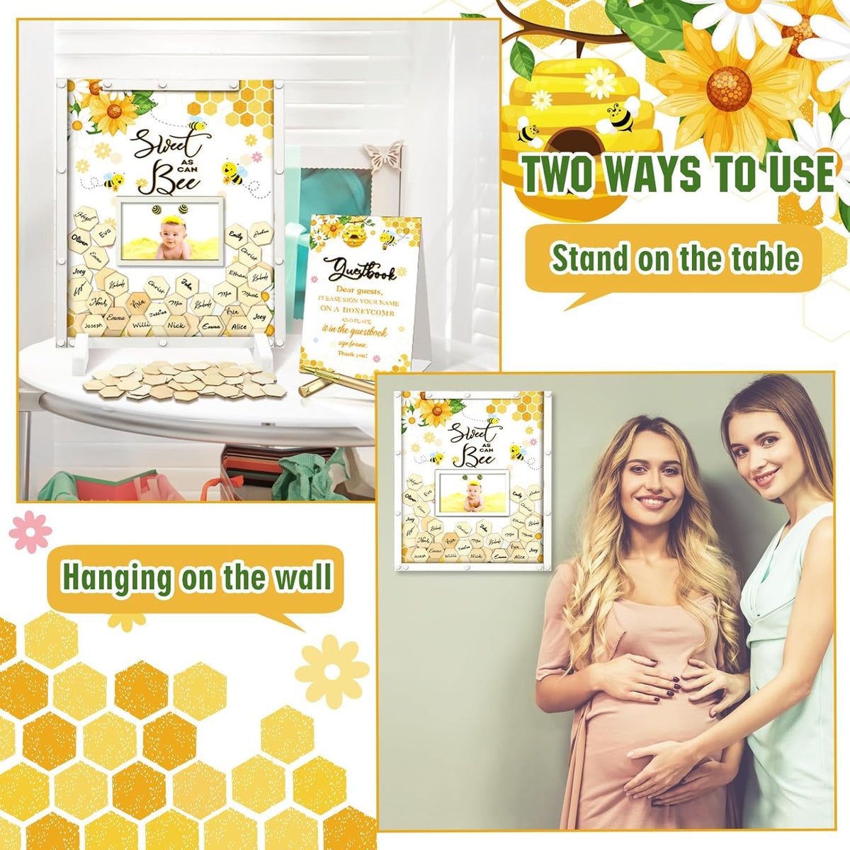 65 Pcs Baby Shower Guest Book Alternatives He or She Gender Reveal Baby Shower Decorations Sign in