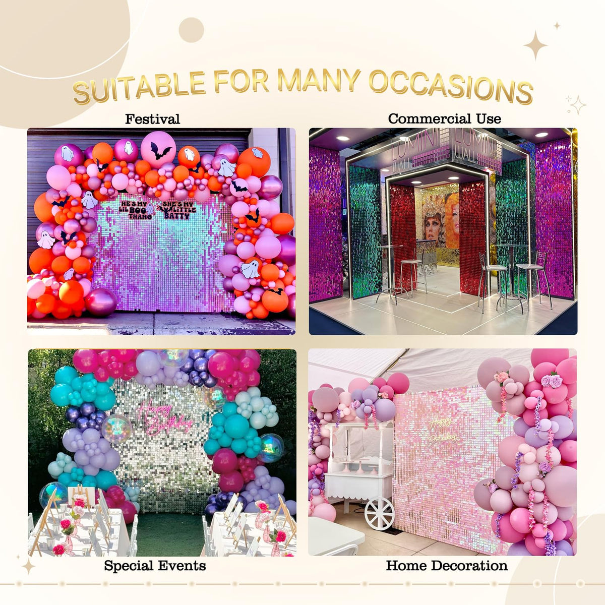 Shimmer Wall Backdrop Iridescent Silver Wall Panels 12Pcs Square Sequin Shimmer Wall Backdrop