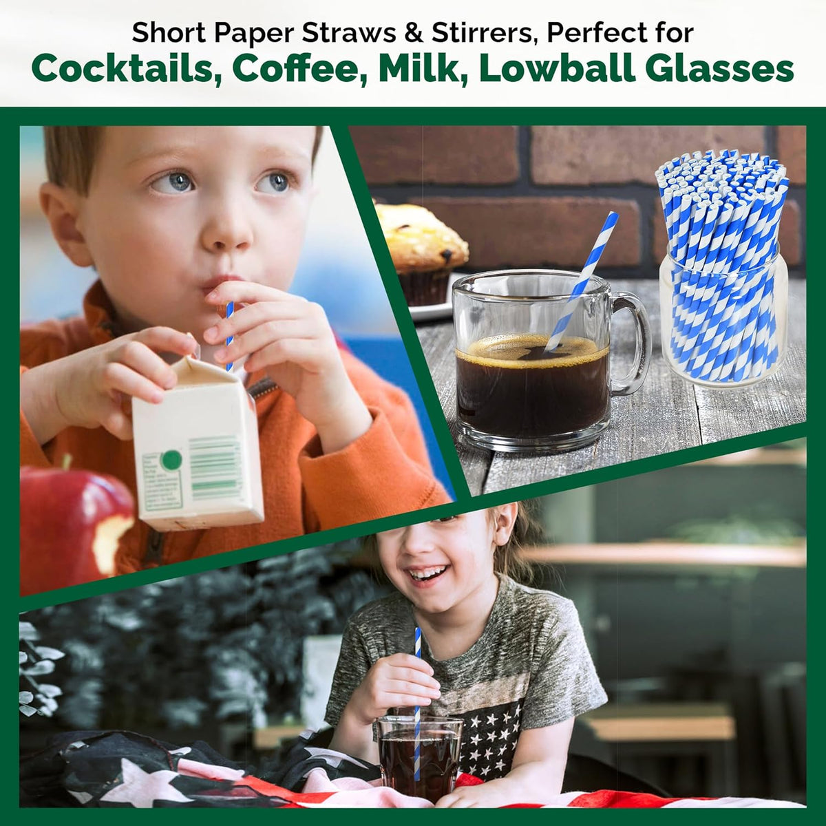 5.75 inch Blue/White Striped Paper Straws & Stirrer Sticks 500 Counts, for Cocktail, Coffee, Bars