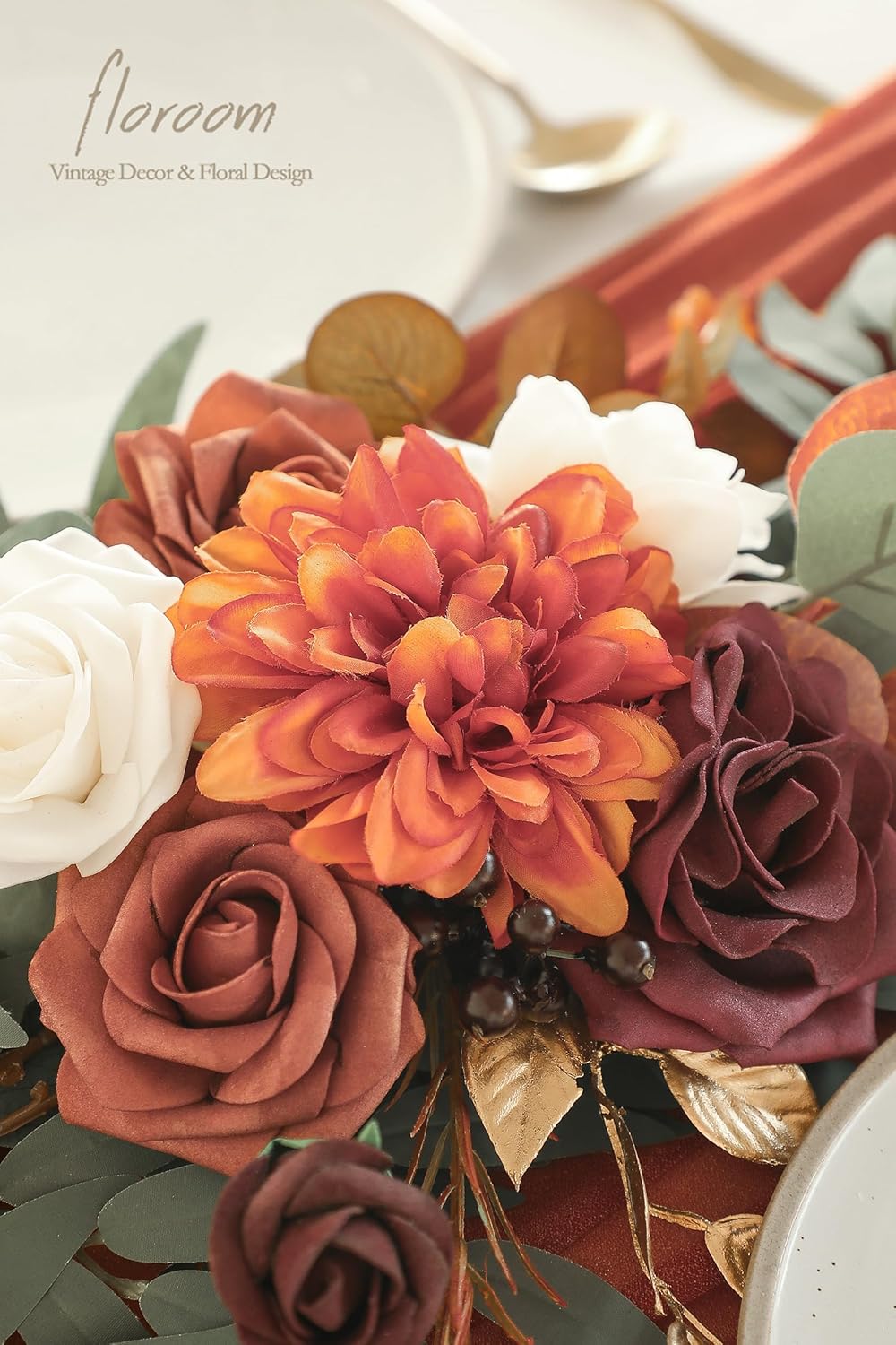 Floroom 6ft Artificial Eucalyptus Garland with Flowers Fake Greenery Burnt Orange Faux Floral Vine