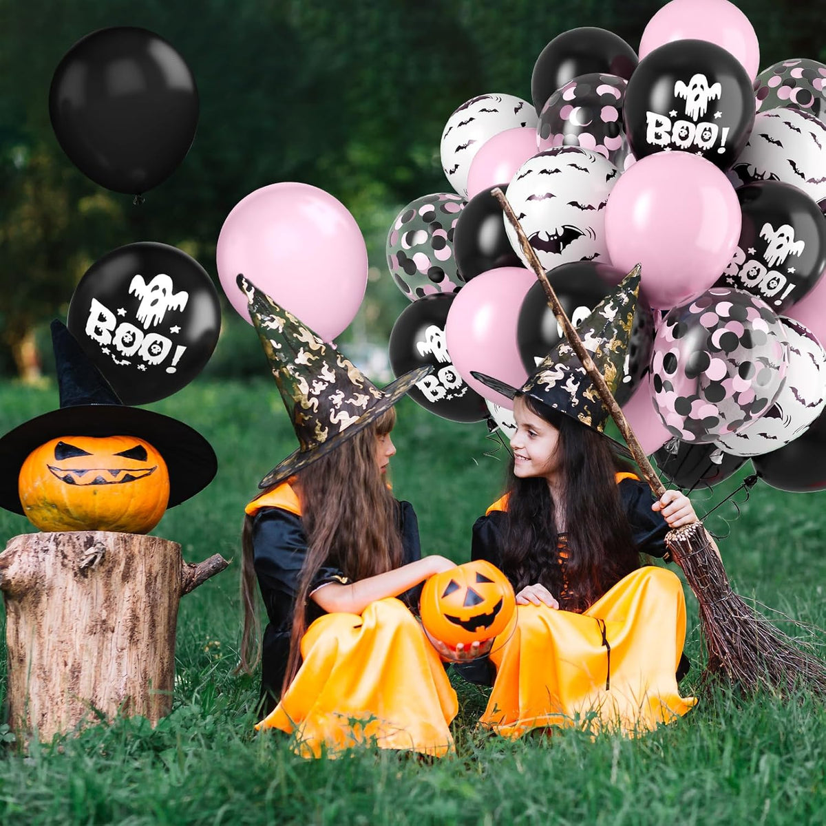 FunHot Halloween Party Balloons, 60Pcs Pink Black Halloween Balloon, 12 Inch Black Pink Confetti