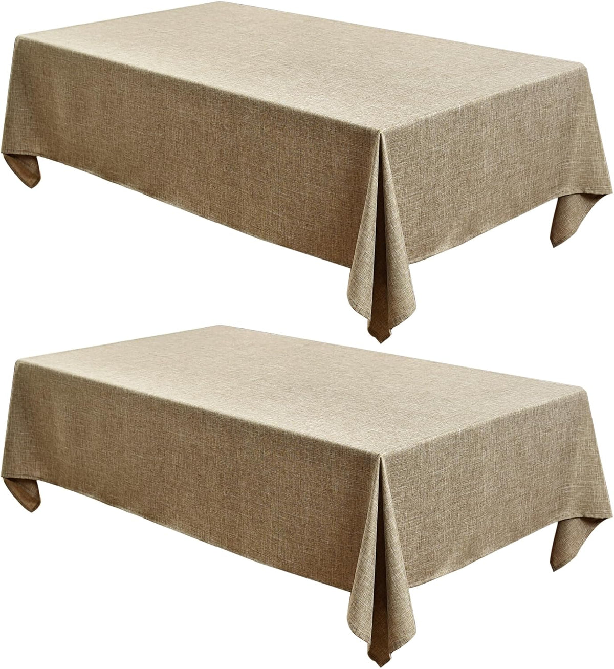 Fitable Faux Linen Table Clothes 60 x 84 Inch - 2 Pack Khaki Tablecloths for Rectangle Tables, Faux