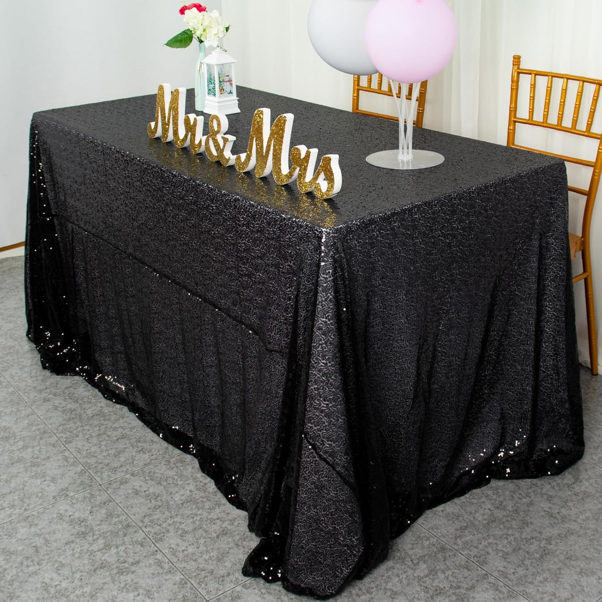 ShinyBeauty 2 Pack 72x72 Inch Black Sequin Tablecloths - Elegant Square Glitter Tablecloth Overlay