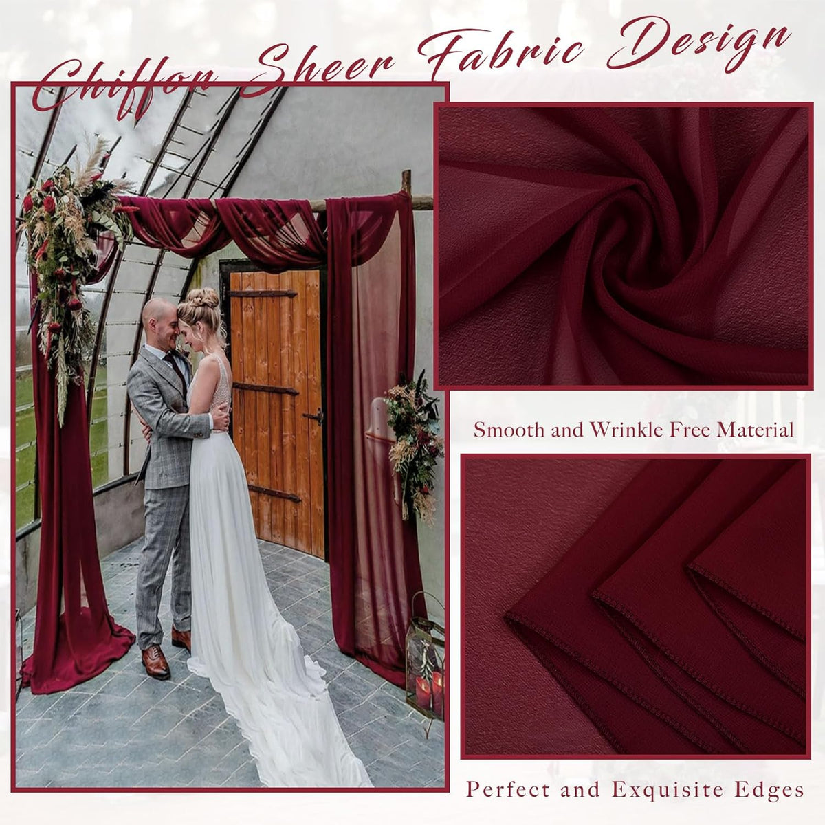 20Ft Length x 28" Width Wedding Arch Draping Fabric 4 Panels Burgundy Arch Drapes Chiffon Fabric